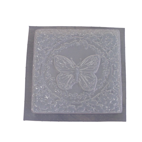 Square Butterfly with Flowers Stepping Stone Concrete Plaster Mold 1067
