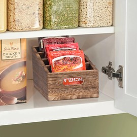 IGNPION 4-Compartment Wooden Divided Storage Basket, Stairstep Kitchen Cabinets Organiser - Coffee Bar Station Holder Box for Coffee Capsules, Tea Bag, Sweetener, Snack, Condiments Packet