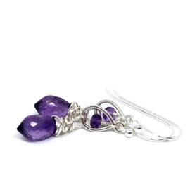 Dainty Teardrop Amethyst Earrings Sterling Silver Dangling Drops