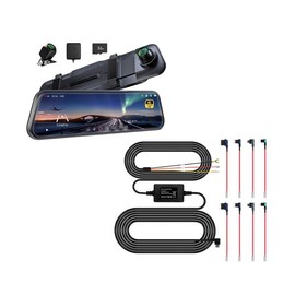 PELSEE 10" 12'' 4K Mirror Dash Cam, Rear View Mirror Camera Smart Driving Assistant w/ADAS and BSD, Night Vision Dash Cameras Front and Rear, Voice Control,Parking Monitoring,Free 32GB Memory Card - Set: Dash Cam with Hardwire Kit