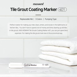 MONAMI Tile Grout Coating Marker 401, Chisel Tip (1.5~4mm), Repair Marker with Replaceable Nib Tips to Restore Grout Lines, White, 1 Marker + 2 Extra Tips