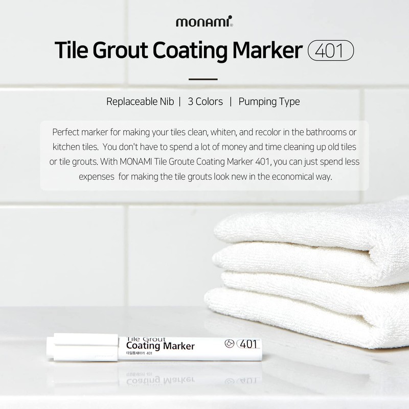 MONAMI Tile Grout Coating Marker 401, Chisel Tip (1.5~4mm), Repair