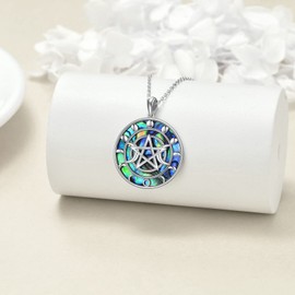 VONALA Triple Moon Pentagram Necklace Silver 925 Witch Chain Pendant Witch Jewellery Gift for Women Girls Daughter Mother Friend, Sterling Silver