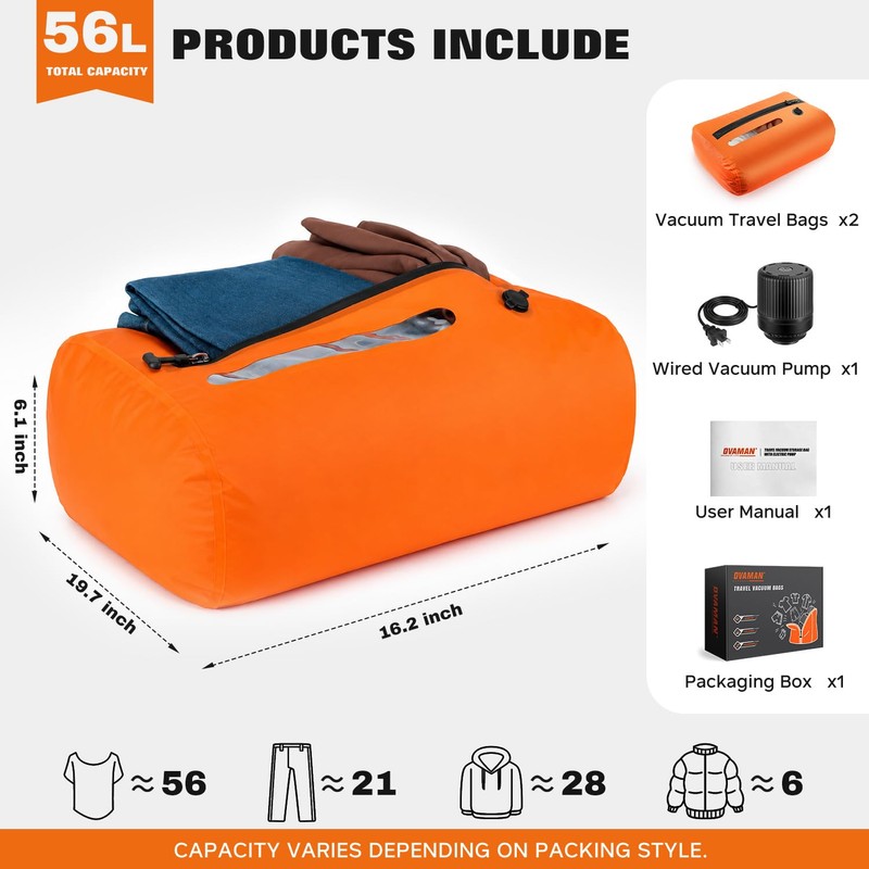 Vacuum Travel Bags With 5500Pa Wired Pump, Vacuum Luggage Bags