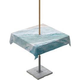 Ruian Store Outdoor Tablecloth with Umbrella Hole Ocean Seaside Gradient Blue Wave Waterproof Table Cloth Zippered Tablecloths 54"x54" Square Table Cover for Patio Garden Tables,Beach Natural Scene