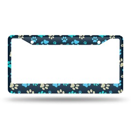 Beabes Dog Theme License Plate Frame Animal Paw Print Car Frames, License Plates Holder， Cat Funny Pet Blue License Plate Aluminum Metal Frames for Women Men Auto Decoration