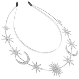 PACKOVE Double Layer Star and Moon Crown Headband Goddess Headpiece with Metal Construction Elegant Wedding Bridal Hair Accessory for Women Bohemian Festival and Party Use