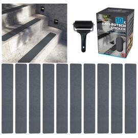 cocofy anti-slip strips stairs outside and inside, 10x strips (61x10 cm) grey, Strong hold thanks to special outdoor surface, anti-slip protection for stairs anti-slip step mats outside grey