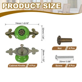PATIKIL Retro Ceramic Knobs 1-1/4", 4Pcs Vintage Round Drawer Knobs Dresser Petal Pulls Handles with Backplate/Screw/Nut for Kitchen Door Cupboard Wardrobe, Green