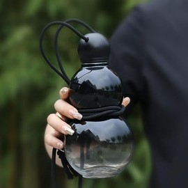 Trasylph Gourd Water Bottle, Chinese Retro-Inspired Gourd Bottle, Drinking Gourd-Style Water Bottle Large Capacity and Durable Crystal Gourd Water Bottle(COLOR:Black)