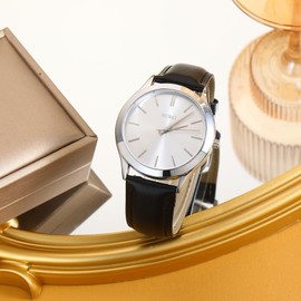 BUREI Men's Watch, Analog Quartz, Waterproof, Popular, Simple, Stylish, Business, Casual, Leather Strap, Men's, Watch, Gift, Silver