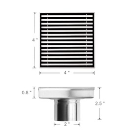 Sharpeye 4 Inch Square Shower Drain with Removable Wedge Wire Pattern Grate, Brushed Nickel 304 Stainless Steel Shower Floor Drain for Bathroom, CUPC Certified, with Hair Strainer