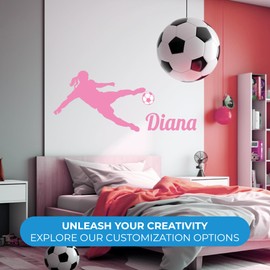 Soccer Player Boy & Girl Custom Name I Wall Decal Home Decor I Wall Decor for Home Bedroom I Baby Room Decorations I Stickers for Kids I Multiple Options for Customization (Wide 20" x 7" Height)