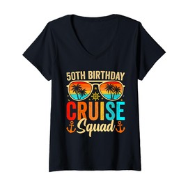 Womens 50th Birthday Cruise Squad Gifts 2025 Matching Party Family V-Neck T-Shirt