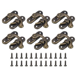 sourcing map 6 Pcs Vintage Lock Clasp, 37 x 43mm Mini Swing Arm Clasp Latch Right Latch Hook Hasp with Screws for Jewelry Box Suitcase Toolbox Wooden Case, Bronze