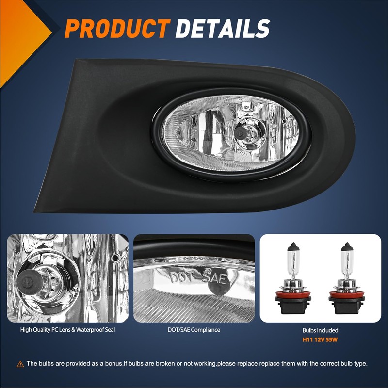 Nilight Fog Lights Assembly Compatible with 2002 2003 2004 Acura