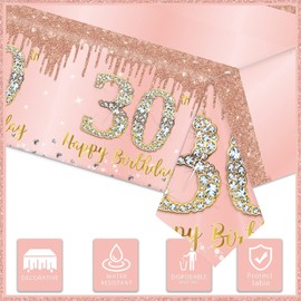 YAAVAAW Rose Gold Happy 30th Birthday Table Cloth TableCover,137 * 274cm 30th Birthday Decorations for Womens,Large Plastic Tablecloth for Women,Lady,Her 30th Birthday Party Table Supplies Decoration