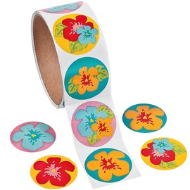Fun Express - Hibiscus Stickers for Summer - Stationery - Stickers - Stickers - Roll - Summer - 1 Piece