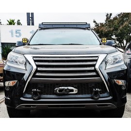 iJDMTOY Yellow Lens, Selective Yellow LED Ditch Light Bundle Compatible with 2010-2023 Lexus GX460, (2) 20W High Power LED Round Pods, Windshield A-Pillar Mounting Brackets & On/Off Switch Wiring