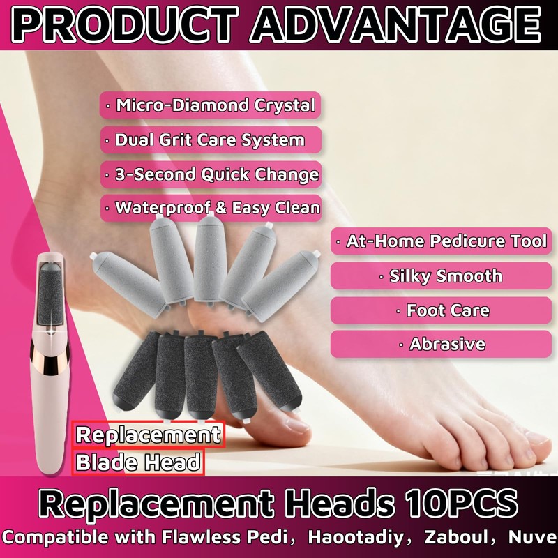 HUGJEPTTY 10 Pack Replacement Heads for Flawless Replacement Heads，Electric Feet