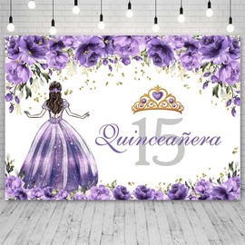 Sendy 10x7ft Quinceanera 15th Backdrop for Girls Mexico 15th Birthday Photography Background Purple Flowers Golden Crown Party Banner Photo Booth Studio Props
