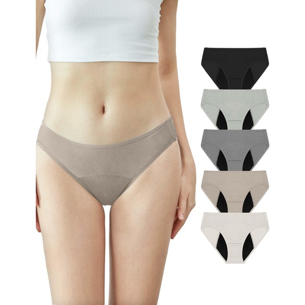 Neione Women's Menstrual Underpants Abundant Flow Menstrual Cycle Panties Bikini Postpartum, Medium Absorbency - Pack of 5 Satori