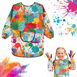 Ainiv Kids Art Aprons for Age 6-12 Years Girls Boys, Waterproof Graffiti Painting Aprons Long Sleeves with Pockets, Kids Painting Smock Toddler Children, Kids Aprons for Painting Craft School Eating