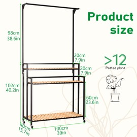 SEAdeerCH Multi-Functional Plant Stand ,Modern Rolling Plant Shelf Space-Conserve,Use Vintage Wood and Iron Frame, Robust Pine,Easy Assembly,for indoor/outdoor use in Living Spaces or Patio