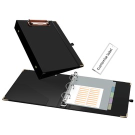 Ospelelf Mini 3 Ring Binder 1 Inch, Cute Binder for 5.5" x 8.5" with 5 Tab Dividers, File Folder Labels and Low Profile Clipboards, Black Binder for School Supplies and Office Supplies