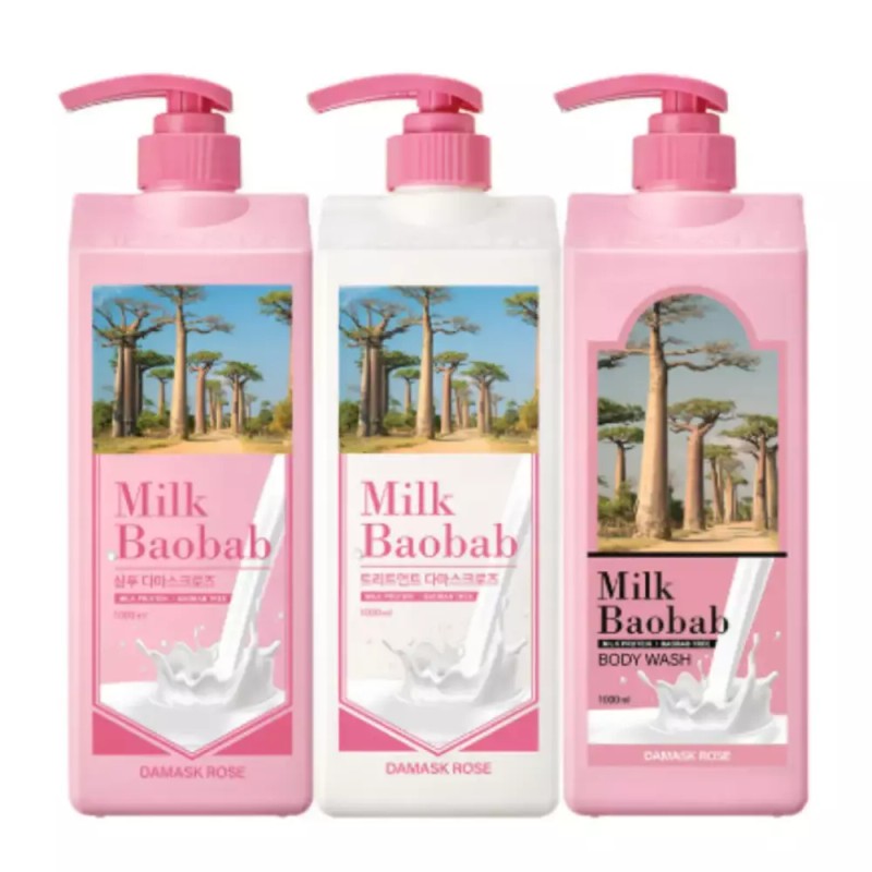 Milkbowbab 밀크바오밥 샴푸 트리트먼트 바디워시 다마스크로즈 Milk Bao Bao Shampoo