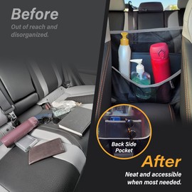 Coverland Car Purse Holder Organizer, Handbag Storage net with Pockets, Between Seats Mesh Provides visibility of kids, Console Caddy Dog Barrier (Gray)