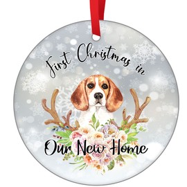 Beagle Christmas Ornament Beagle Dog First Christmas in Our New Home Christmas Tree Ornament Beagle Dog Christmas Decoration Ornament Ceramic Hanging Ornament Snowflake Holiday Home Decor Xmas Pendant