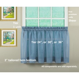 Today's Curtain Emelia Original Voile Tier Pair 36", Wedge Blue, 60" W x 36" L