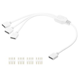 MECCANIXITY RGB Splitter Cable, 12V 12" 4 Pin 1 to 3 Female to Female RGB Adapter Cable with 4 Pin Male Connectors for PC Computer ARGB Fan/LED Lights, White