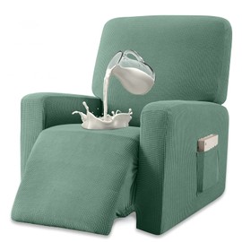 Granbest Premium Water Repellent Recliner Chair Cover High Stretch Jacquard Fabric Recliner Slipcover with Pockets (Recliner, Matcha Green)