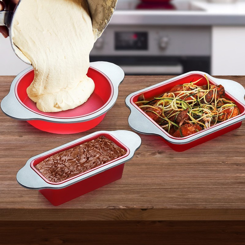 Boxiki Kitchen Silicone Baking Pans Set. 3 PCS Professional Silicone