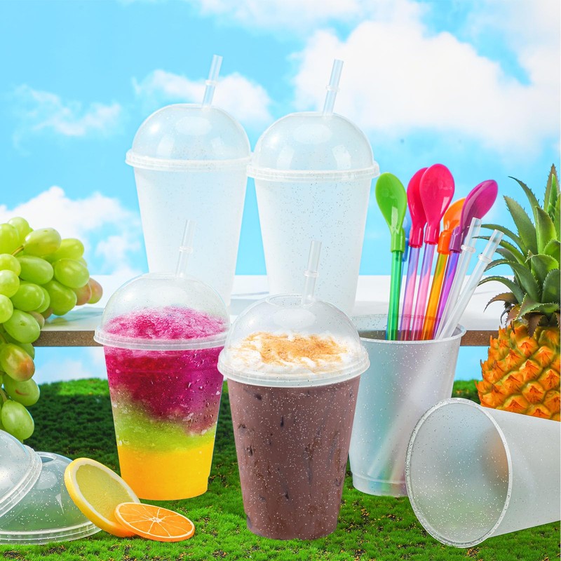 Ninehaoou 6 Sets 16 oz Reusable Glitter Plastic Cups with