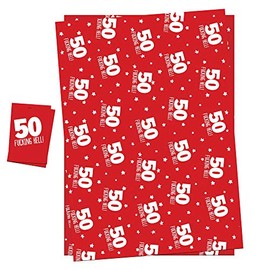 50th Birthday Wrapping Paper Gift Wrap & Tags For Men Women Funny Adult Theme Pack 2 Sheets (NOT ROLL) + 2 Tags & String