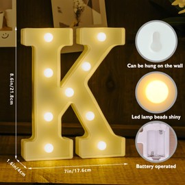 Light Up Letters, Led Letters Lights 26 Alphabet, Decorative Lighted Letters, Battery Powered Led Marquee Light Up Letters for Party, Bar, Night Light, Home Decor(Letter K)