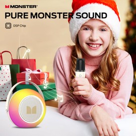Monster Mini Karaoke Machine for Kids Adults, Portable Bluetooth Speakers with 2 Wireless Microphones and Lights, Christmas Birthday Gifts Toys for Girls Boys 4, 5, 6, 7, 8, 9, 10, 12+ Toddler