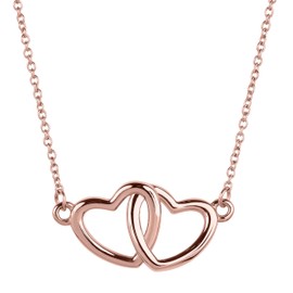 LuckyLy Collares para Mujer de Corazón Doble, Acero Inoxidable Baño Oro Rosa 14k, Cadena con Dije – Joyería ideal como Regalos para Novia San Valentín y Regalos para Mujer Originales, Mod. Elsie Rosa