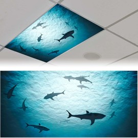 QOROL 2PCS Fluorescent Light Covers for Classroom Ceiling Lights Magnetic Light Covers,Fluorescent Light Filters for School Home Office Drop Ceiling Lamp Decor Light Filters(Sea World)
