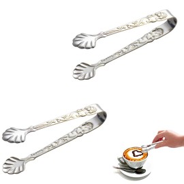 2 Pcs Stainless Steel Sugar Tongs Heat Resistant Appetizer Tongs Mini Serving Tongs U-Shaped Ice Tongs Kitchen Tongs for Tea Party Coffee Serving Food Cooking Salad Grilling- Silver