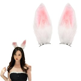 Pink Bunny Ears Hair Clips for Girls 2PCS Furry Rabbit Ear Hair Barrettes Hairpin Easter Cosplay Costumes Hair Accessories for Women Party Prom