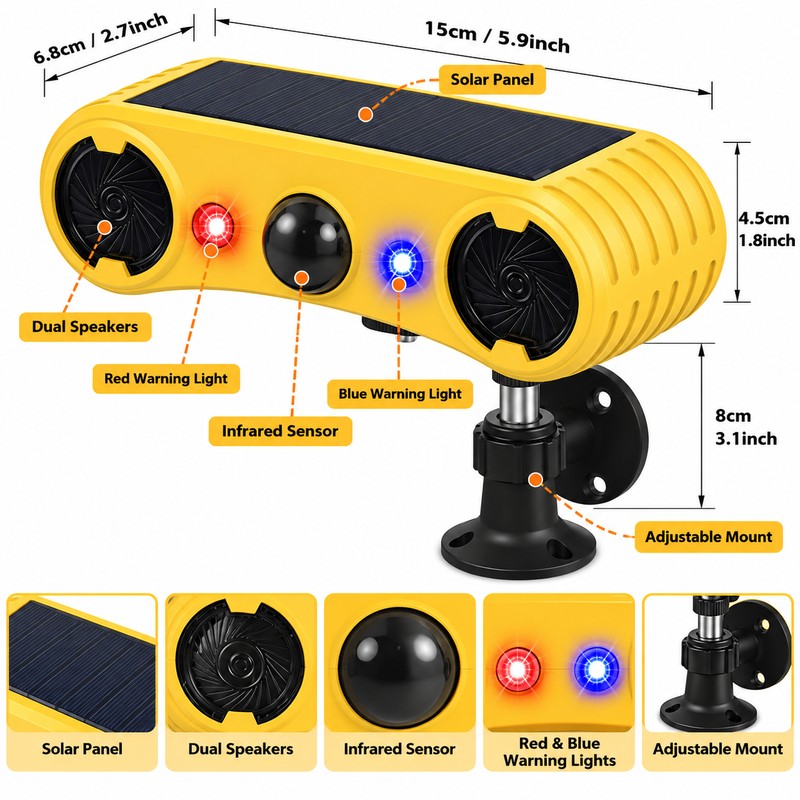 Solar Motion Sensor Alarm for Outdoor Security – Sound &