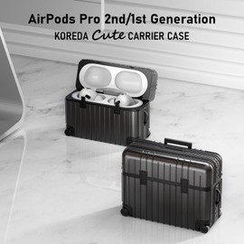 KOREDA Compatible with AirPods Pro 2nd/1st Generation Case Cover, Cute Funny Suitcase Design Case for Airpods Pro 2nd/1st Gen, Fashion Protective Hard Case for Women Men with Keychain (Black)