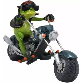 8.5"L Born To Ride Biker Frog Smoking Cigar On Blue Chopper Motorcycle Statue
