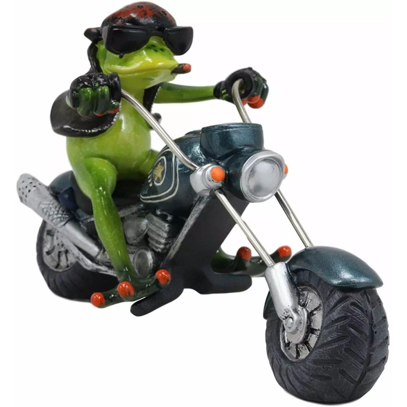 8.5"L Born To Ride Biker Frog Smoking Cigar On Blue