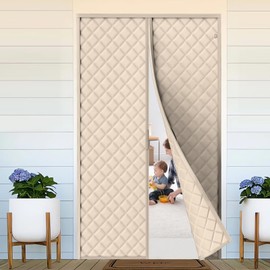 Yotache Magnetic Thermal Insulated Door Curtain Fits 48 x 80 inch Doors, Curtain Size 50" x 82" Weatherproof Oxford & Cotton Fill Door Covers to Keep Warm in Winter, Beige