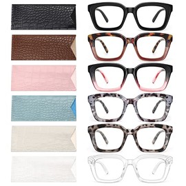 miyya 6 Pack Fashion Reading Glasses for Women, Blue Light Blocking /Anti UV Readers Oversized Square with Spring Hinge (6 pack Mix,4.0)